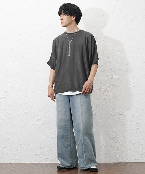 MinoriTY（マイノリティ）の「【MinoriTY】サマーニット メンズ 半袖 ドルマン ニット 半袖 5分袖 トップス メンズ 夏（シャツ/ブラウス・メンズ・ブルー/ワイン/グレイッシュベージュ/ブラック/ライトグレー・S/M/L）」の16枚目の写真