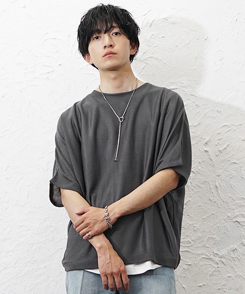 MinoriTY（マイノリティ）の「【MinoriTY】サマーニット メンズ 半袖 ドルマン ニット 半袖 5分袖 トップス メンズ 夏（シャツ/ブラウス・メンズ・ブルー/ワイン/グレイッシュベージュ/ブラック/ライトグレー・S/M/L）」の15枚目の写真