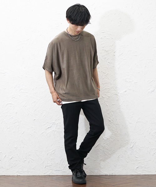 MinoriTY（マイノリティ）の「【MinoriTY】サマーニット メンズ 半袖 ドルマン ニット 半袖 5分袖 トップス メンズ 夏（シャツ/ブラウス・メンズ・ブルー/ワイン/グレイッシュベージュ/ブラック/ライトグレー・S/M/L）」の14枚目の写真