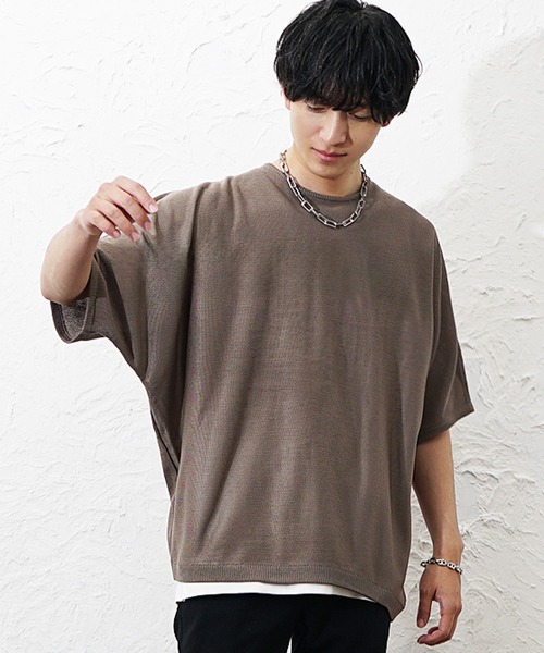 MinoriTY（マイノリティ）の「【MinoriTY】サマーニット メンズ 半袖 ドルマン ニット 半袖 5分袖 トップス メンズ 夏（シャツ/ブラウス・メンズ・ブルー/ワイン/グレイッシュベージュ/ブラック/ライトグレー・S/M/L）」の12枚目の写真