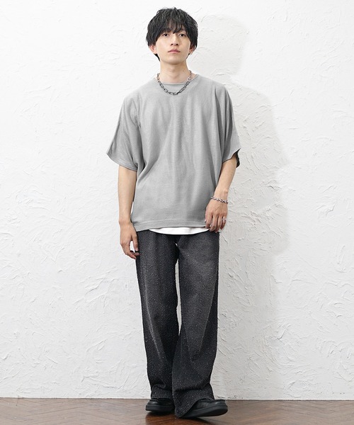 MinoriTY（マイノリティ）の「【MinoriTY】サマーニット メンズ 半袖 ドルマン ニット 半袖 5分袖 トップス メンズ 夏（シャツ/ブラウス・メンズ・ブルー/ワイン/グレイッシュベージュ/ブラック/ライトグレー・S/M/L）」の6枚目の写真