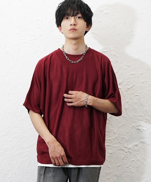 MinoriTY（マイノリティ）の「【MinoriTY】サマーニット メンズ 半袖 ドルマン ニット 半袖 5分袖 トップス メンズ 夏（シャツ/ブラウス・メンズ・ブルー/ワイン/グレイッシュベージュ/ブラック/ライトグレー・S/M/L）」の8枚目の写真