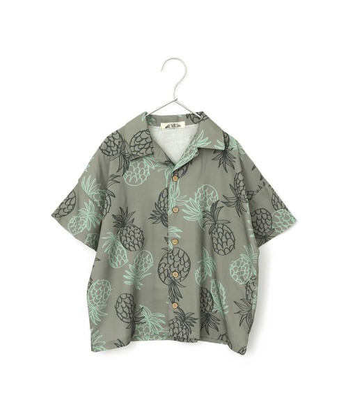 MAKE YOUR DAY（メイクユアデイ）の「パイナップル柄アロハシャツ■80～140cm（シャツ/ブラウス・キッズ・ミント/モカ・110/100/120/90/140/130/80）」の2枚目の写真