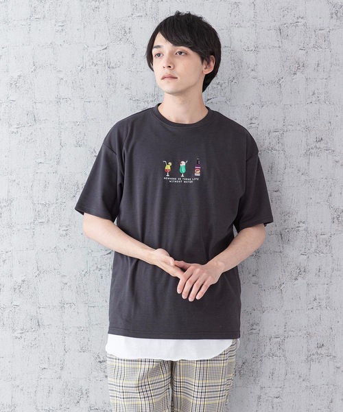 JEANS MATE(ジーンズメイト)の「ポンチTシャツタンクアンサンブル Tシャツ/タンクトップセットアップ バックプリント ワンポイントプリント/刺繍(Tシャツ/カットソー・メンズ・ベージュ/ブルー/オフホワイト/ホワイト/スミクロ・MEDIUM/LARGE)」の4枚目の写真
