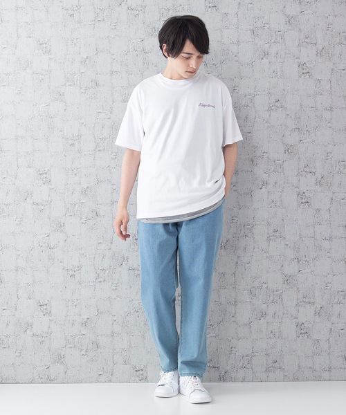 JEANS MATE(ジーンズメイト)の「ポンチTシャツタンクアンサンブル Tシャツ/タンクトップセットアップ バックプリント ワンポイントプリント/刺繍(Tシャツ/カットソー・メンズ・ベージュ/ブルー/オフホワイト/ホワイト/スミクロ・MEDIUM/LARGE)」の6枚目の写真