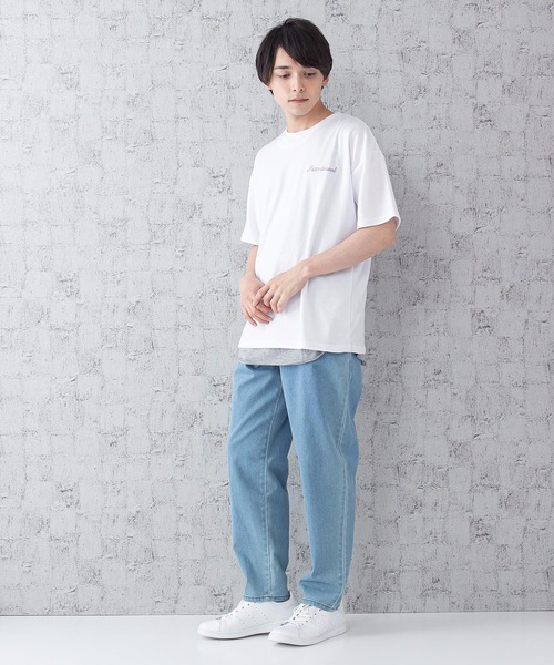 JEANS MATE(ジーンズメイト)の「ポンチTシャツタンクアンサンブル Tシャツ/タンクトップセットアップ バックプリント ワンポイントプリント/刺繍(Tシャツ/カットソー・メンズ・ベージュ/ブルー/オフホワイト/ホワイト/スミクロ・MEDIUM/LARGE)」の7枚目の写真