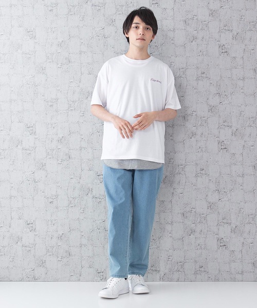 JEANS MATE(ジーンズメイト)の「ポンチTシャツタンクアンサンブル Tシャツ/タンクトップセットアップ バックプリント ワンポイントプリント/刺繍(Tシャツ/カットソー・メンズ・ベージュ/ブルー/オフホワイト/ホワイト/スミクロ・MEDIUM/LARGE)」の8枚目の写真