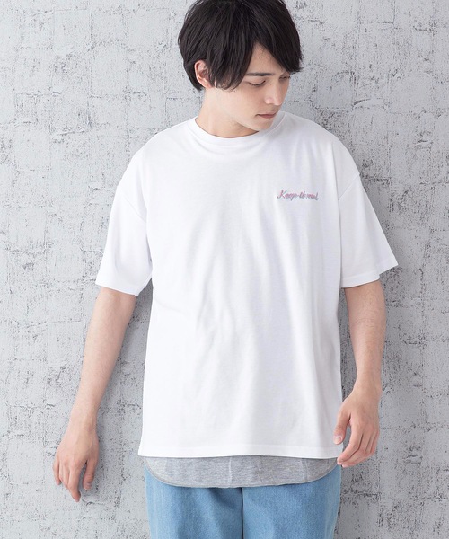 JEANS MATE(ジーンズメイト)の「ポンチTシャツタンクアンサンブル Tシャツ/タンクトップセットアップ バックプリント ワンポイントプリント/刺繍(Tシャツ/カットソー・メンズ・ベージュ/ブルー/オフホワイト/ホワイト/スミクロ・MEDIUM/LARGE)」の9枚目の写真