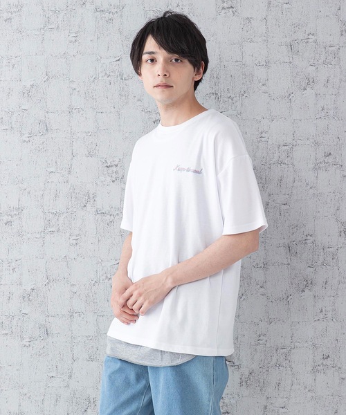 JEANS MATE(ジーンズメイト)の「ポンチTシャツタンクアンサンブル Tシャツ/タンクトップセットアップ バックプリント ワンポイントプリント/刺繍(Tシャツ/カットソー・メンズ・ベージュ/ブルー/オフホワイト/ホワイト/スミクロ・MEDIUM/LARGE)」の10枚目の写真