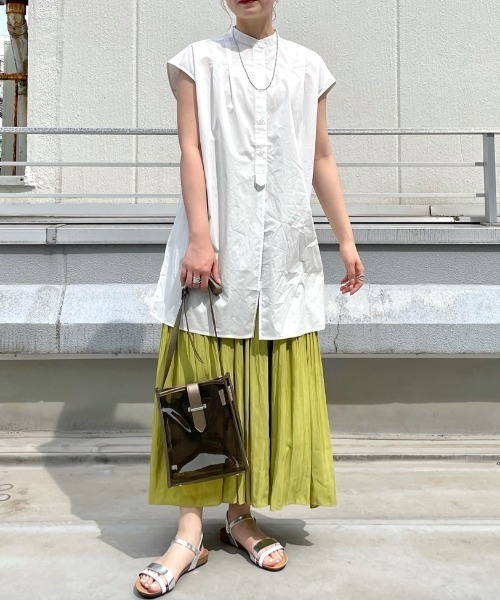 CIAOPANIC（チャオパニック）の「ブロードノースリーブシャツ（シャツ/ブラウス・レディース・オフホワイト/サックスブルー・FREE）」の9枚目の写真