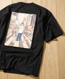 【a】天竺バックプリント クルーネック半袖BIG Tシャツ