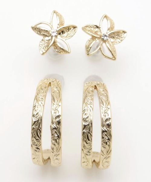 Kahiko(カヒコ)の「【Kahiko】プルメリア&フープセットピアス(ピアス(両耳用)・レディース・シルバー/ゴールド・FREE)」の5枚目の写真