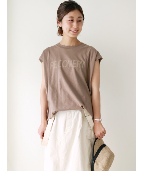 Samansa Mos2（サマンサ モスモス）の「スラブ天竺フレンチスリーブTee（Tシャツ/カットソー・レディース・ピンク/オフホワイト/ブラウン/モカ・ﾌﾘ-）」の4枚目の写真