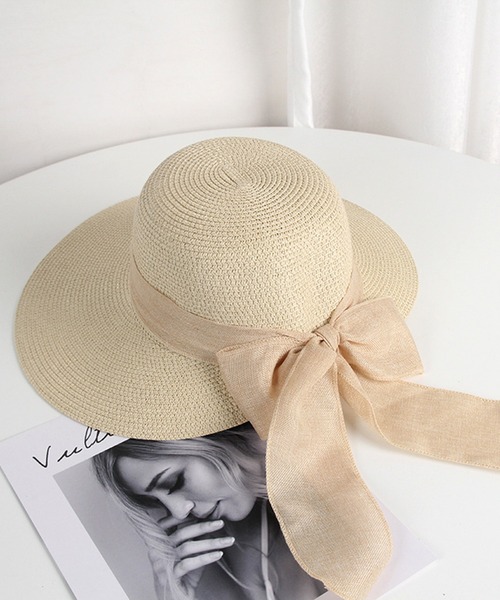 STYLEBLOCK（スタイルブロック）の「リボン付きつば広ストローハット（ハット・レディース・ブラック/ベージュ/カーキ/ブラウン系その他・FREE）」の3枚目の写真
