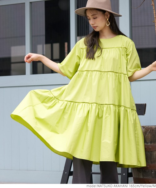 coca（coca）（コカ）の「はしごレースティアードミニワンピ（ワンピース・レディース・ブラック/イエロー・M/L）」の14枚目の写真
