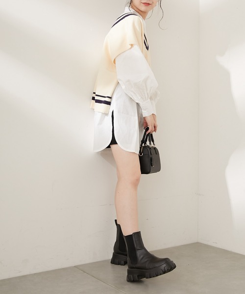 Chico（チコ）の「【新色追加】Vラインベスト+チュニックセット（シャツ/ブラウス・レディース・ホワイト/ブラック/グレー/ブラウン・FREE）」の6枚目の写真