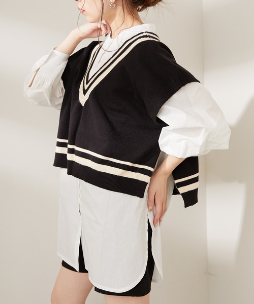 Chico（チコ）の「【新色追加】Vラインベスト+チュニックセット（シャツ/ブラウス・レディース・ホワイト/ブラック/グレー/ブラウン・FREE）」の15枚目の写真