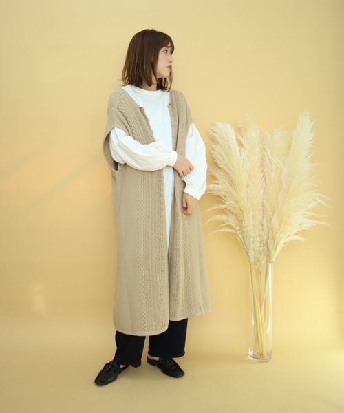 slowmelly（スローメリー）の「3way ニットジレワンピース（ワンピース・レディース・ライトベージュ/キャメル・FREE）」の6枚目の写真
