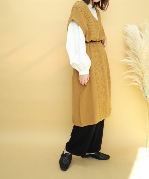 slowmelly（スローメリー）の「3way ニットジレワンピース（ワンピース・レディース・ライトベージュ/キャメル・FREE）」の5枚目の写真