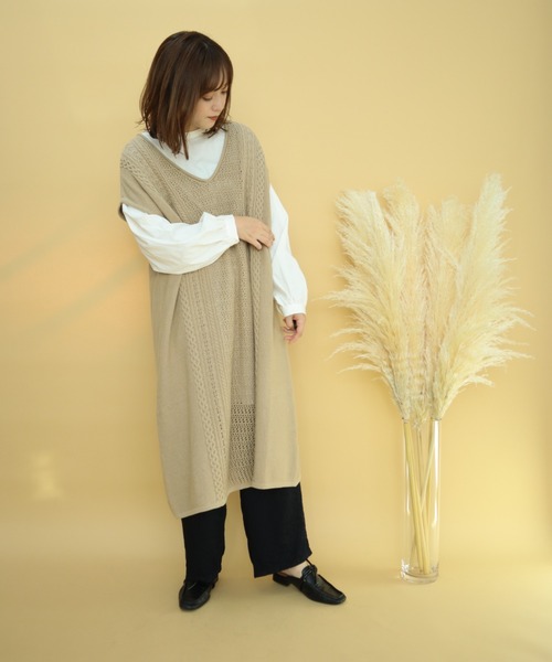 slowmelly（スローメリー）の「3way ニットジレワンピース（ワンピース・レディース・ライトベージュ/キャメル・FREE）」の8枚目の写真