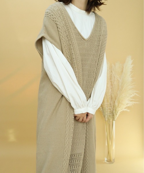 slowmelly（スローメリー）の「3way ニットジレワンピース（ワンピース・レディース・ライトベージュ/キャメル・FREE）」の9枚目の写真