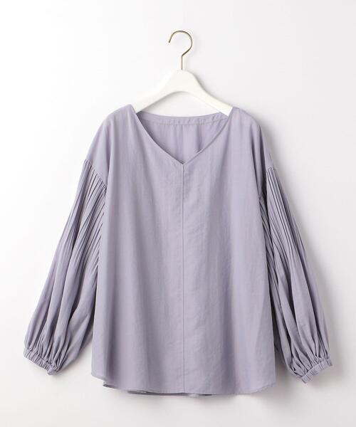 green label relaxing(グリーンレーベルリラクシング)の「プリーツ スリーブ Vネック ブラウス(シャツ/ブラウス・レディース・ブラック/オフホワイト/ライラック・FREE)」の8枚目の写真