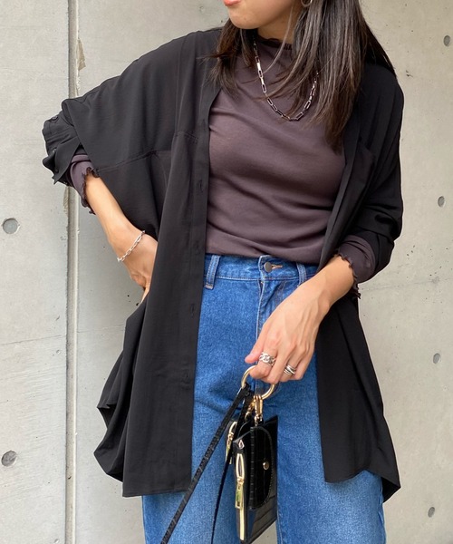 DouDou（ドゥドゥ）の「ワイドチュニックシャツ（シャツ/ブラウス・レディース・ブラック/オフホワイト/ピンク・FREE）」の3枚目の写真