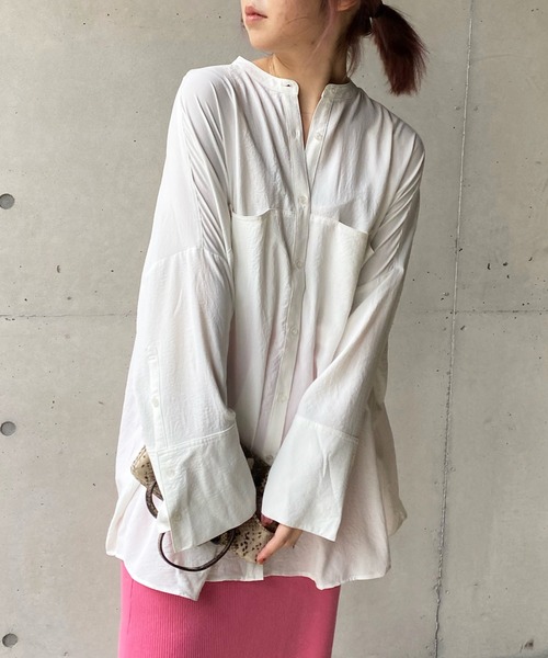 DouDou（ドゥドゥ）の「ワイドチュニックシャツ（シャツ/ブラウス・レディース・ブラック/オフホワイト/ピンク・FREE）」の8枚目の写真