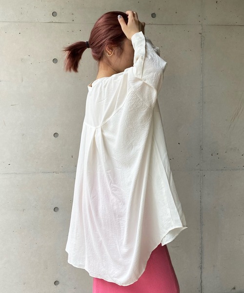 DouDou（ドゥドゥ）の「ワイドチュニックシャツ（シャツ/ブラウス・レディース・ブラック/オフホワイト/ピンク・FREE）」の13枚目の写真