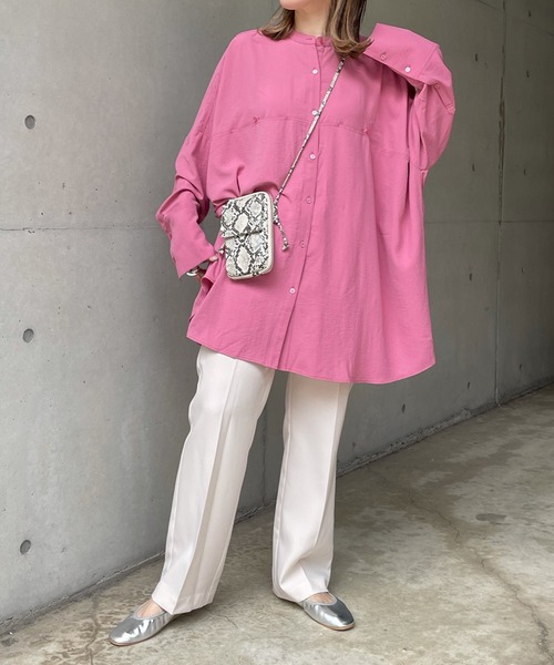 DouDou（ドゥドゥ）の「ワイドチュニックシャツ（シャツ/ブラウス・レディース・ブラック/オフホワイト/ピンク・FREE）」の5枚目の写真