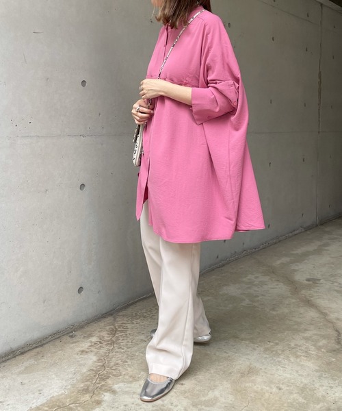 DouDou（ドゥドゥ）の「ワイドチュニックシャツ（シャツ/ブラウス・レディース・ブラック/オフホワイト/ピンク・FREE）」の9枚目の写真