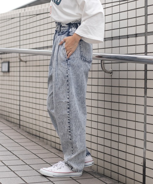 PairPair（ペアペア）の「ケミカルルーズデニム(ユニセックス)（デニムパンツ・レディース・ブラック/サックスブルー・MEDIUM/LARGE）」の19枚目の写真