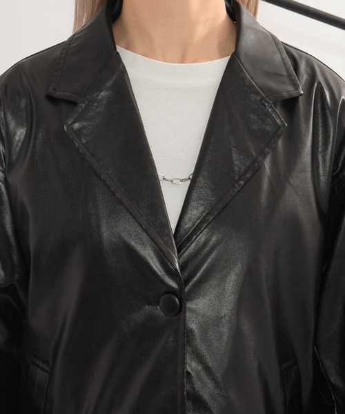 kutir（クティール）の「合成皮革ジャケット（テーラードジャケット・レディース・ブラック/キャメル・FREE）」の3枚目の写真