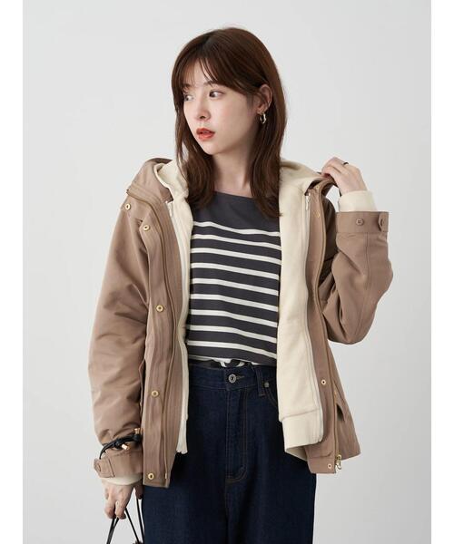 earth music&ecology(アースミュージックアンドエコロジー)の「3wayマウンテンパーカー(スウェット) *(マウンテンパーカー・レディース・ベージュ/ブラック・L/M)」の13枚目の写真