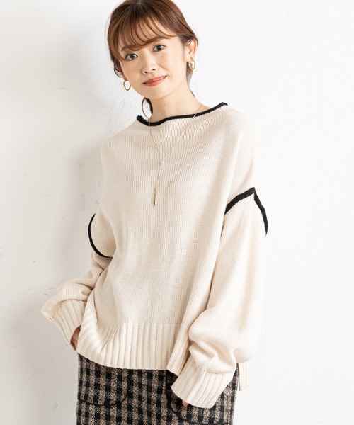 prose verse（プロズヴェール）の「配色リンキングボトルネックニット（ニット/セーター・レディース・オフホワイト/ブラック/ベージュ・MEDIUM）」の2枚目の写真
