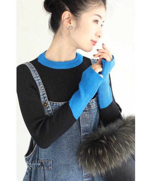cawaii(カワイイ)の「(黒)手元まで暖かい指穴袖のニットカットソートップス(ニット/セーター・レディース・ブラック・FREE)」の18枚目の写真