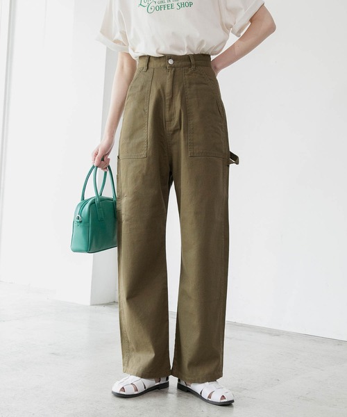 BONLECILL（ボンルシール）の「ツイルカラーハイウエストペインターパンツ（その他パンツ・レディース・ピンク/カーキ/ベージュ/アイボリー/ブルー系/ネイビー系・S/M/L）」の3枚目の写真