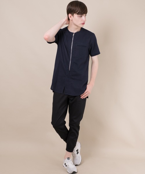 MGV(エムジーヴィー)の「綿麻 フロントファスナー前開き 半袖シャツ(シャツ/ブラウス・メンズ・ネイビー/オフホワイト・SMALL/MEDIUM/LARGE)」の12枚目の写真
