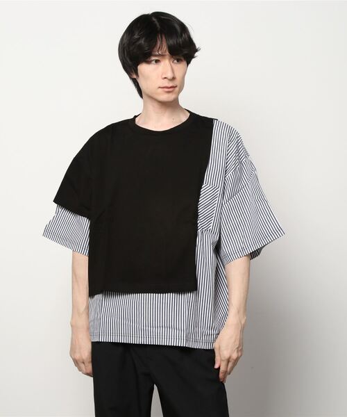 Uncut Bound（アンカットバウンド）の「【 WEB限定 】 インフルエンサー ユウト × UNCUT BOUND The Standard　 異素材レイヤード ビッグT [ YETUBS ]（Tシャツ/カットソー・メンズ・ホワイト/ブラック・MEDIUM）」の2枚目の写真