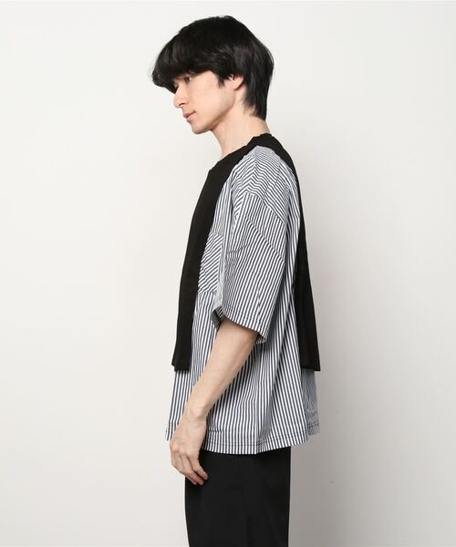 Uncut Bound（アンカットバウンド）の「【 WEB限定 】 インフルエンサー ユウト × UNCUT BOUND The Standard　 異素材レイヤード ビッグT [ YETUBS ]（Tシャツ/カットソー・メンズ・ホワイト/ブラック・MEDIUM）」の4枚目の写真