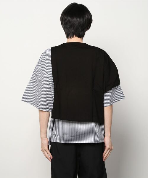 Uncut Bound（アンカットバウンド）の「【 WEB限定 】 インフルエンサー ユウト × UNCUT BOUND The Standard　 異素材レイヤード ビッグT [ YETUBS ]（Tシャツ/カットソー・メンズ・ホワイト/ブラック・MEDIUM）」の3枚目の写真