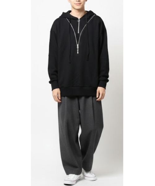 Sakka(サッカ)の「【MADE IN JAPAN】ダブルZIP ビッグシルエット裏毛パーカー(パーカー・メンズ・ホワイト/ブラック・FREE)」の5枚目の写真