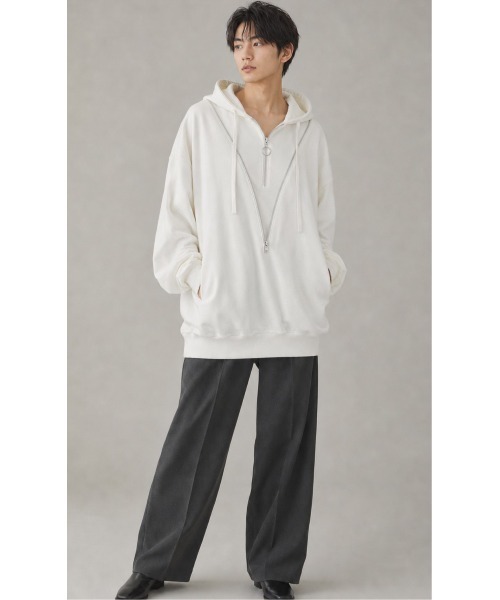 Sakka(サッカ)の「【MADE IN JAPAN】ダブルZIP ビッグシルエット裏毛パーカー(パーカー・メンズ・ホワイト/ブラック・FREE)」の6枚目の写真