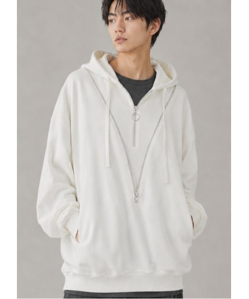 Sakka(サッカ)の「【MADE IN JAPAN】ダブルZIP ビッグシルエット裏毛パーカー(パーカー・メンズ・ホワイト/ブラック・FREE)」の7枚目の写真