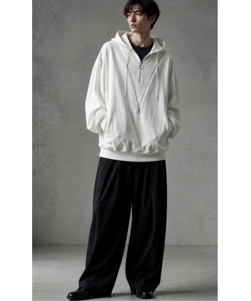 Sakka(サッカ)の「【MADE IN JAPAN】ダブルZIP ビッグシルエット裏毛パーカー(パーカー・メンズ・ホワイト/ブラック・FREE)」の9枚目の写真