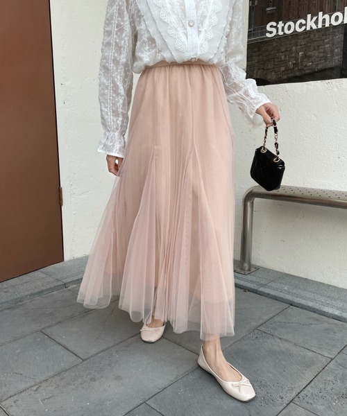 emi+（エミプラス）の「タック切り替えボリュームプリーツチュールスカート（スカート・レディース・グレー/ライトグリーン/ピンクベージュ/ブラック・FREE）」の11枚目の写真