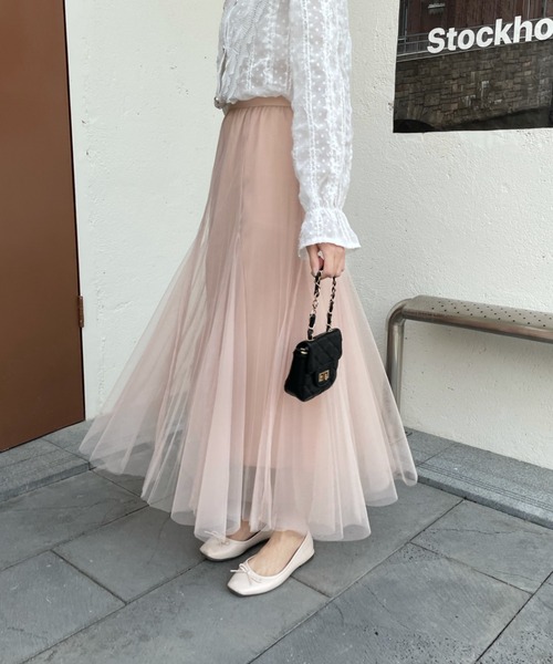 emi+（エミプラス）の「タック切り替えボリュームプリーツチュールスカート（スカート・レディース・グレー/ライトグリーン/ピンクベージュ/ブラック・FREE）」の13枚目の写真