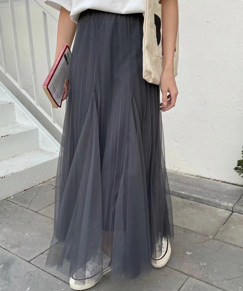 emi+（エミプラス）の「タック切り替えボリュームプリーツチュールスカート（スカート・レディース・グレー/ライトグリーン/ピンクベージュ/ブラック・FREE）」の22枚目の写真