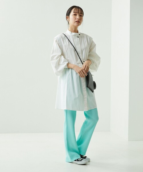 FREAK'S STORE（フリークスストア）の「バルーンスリーブフレアミニワンピース(バンドカラーシャツワンピース)（シャツワンピース・レディース・ホワイト/ブラック/サックスブルー/ピンク/マスタード・ﾌﾘ-）」の10枚目の写真