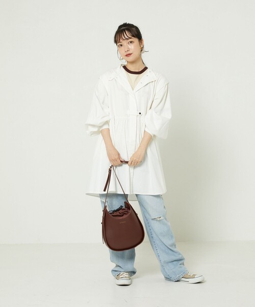 FREAK'S STORE（フリークスストア）の「バルーンスリーブフレアミニワンピース(バンドカラーシャツワンピース)（シャツワンピース・レディース・ホワイト/ブラック/サックスブルー/ピンク/マスタード・ﾌﾘ-）」の13枚目の写真